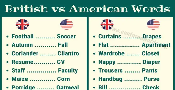 British vs American Words: Useful List of British and American Vocabulary