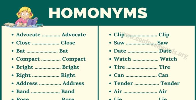 Homonyms: Definition and Useful Example Sentences
